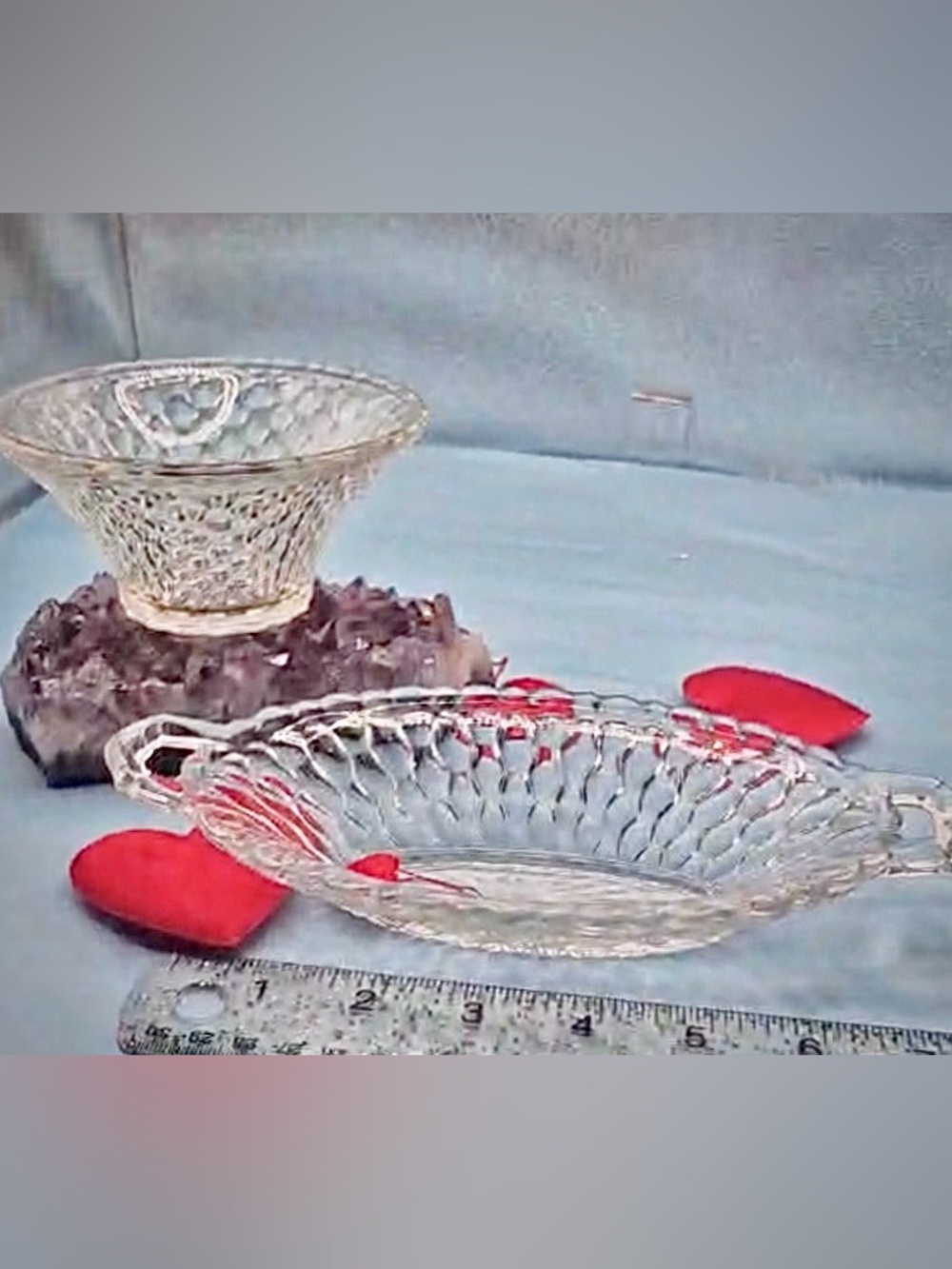 Vintage Honeycomb Dishes - Set Relish Dish & Bowl Indiana Glass ‘Whitehall’ Cube
